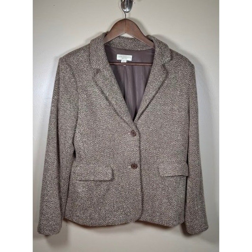 Appleseeds Petites Brown Herringbone Blazer Jacket 16P Two Button A31328